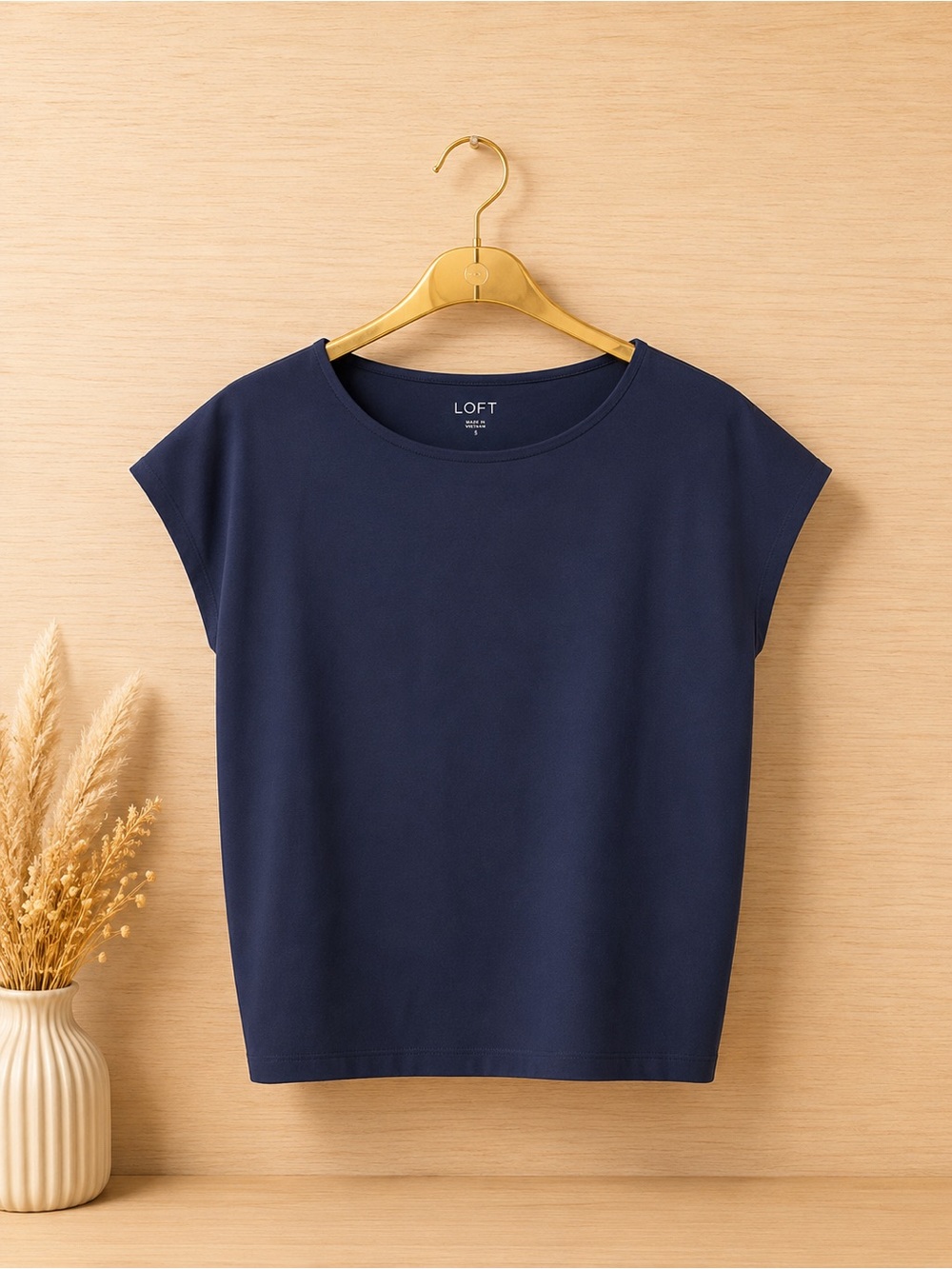 LOFT Navy Cap-Sleeve Knit Tee